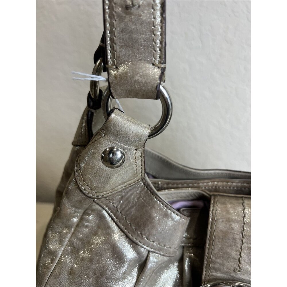 Coach (2011) Soho Lynn Metallic Champagne Shimmer Hobo Leather Bag Big Buckle - Picture 11 of 16